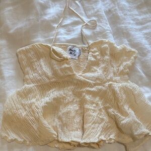 Princess Polly Textured Cream Crop Top